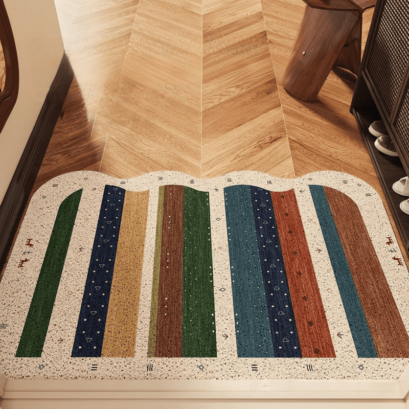 Tappeto da porta a righe con bordo ondulato in stile bohémien - 35'' × 47'' - image 0