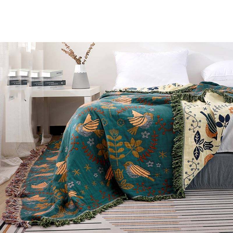 Coperta reversibile traspirante Boho Flower Bird di Ownkoti