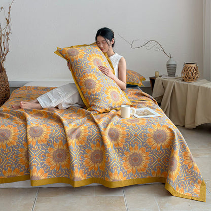 Trapunta a 3 strati in mussola di cotone con motivo girasoli in stile boho - image 5