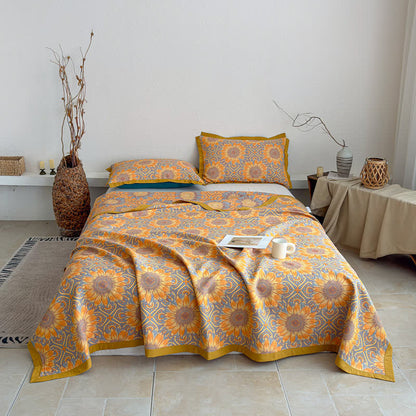 Trapunta a 3 strati in mussola di cotone con motivo girasoli in stile boho - image 1