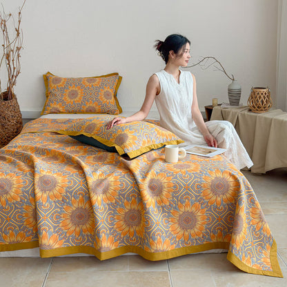 Trapunta a 3 strati in mussola di cotone con motivo girasoli in stile boho - image 3