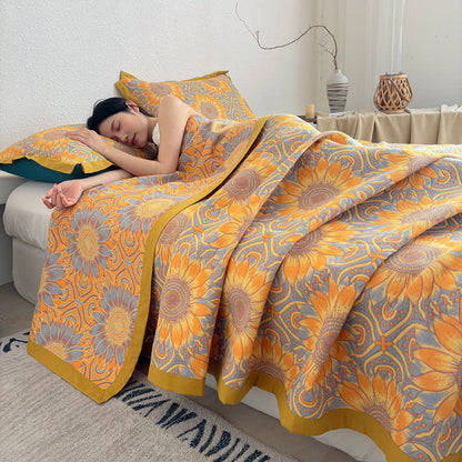Trapunta a 3 strati in mussola di cotone con motivo girasoli in stile boho - 2 federe - 48cm x 74cm - image 0