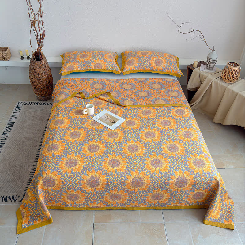 Trapunta a 3 strati in mussola di cotone con motivo girasoli in stile boho - image 7