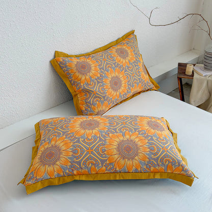 Trapunta a 3 strati in mussola di cotone con motivo girasoli in stile boho - image 8