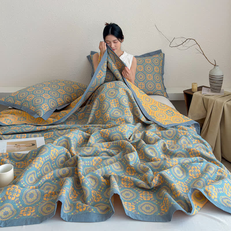 Copriletto reversibile a 3 strati in mussola stile boho - image 4