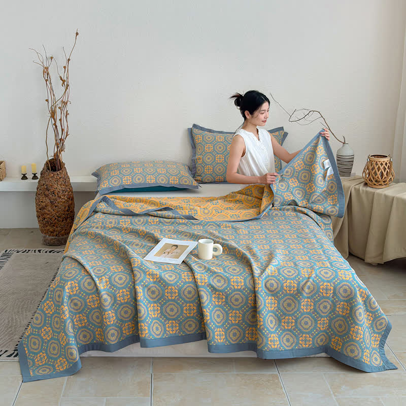 Copriletto reversibile a 3 strati in mussola stile boho - image 1