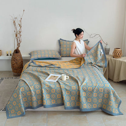 Copriletto reversibile a 3 strati in mussola stile boho - image 1