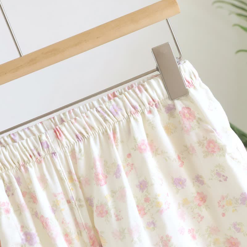Pantaloncini da pigiama in cotone con volant e stampa floreale - image 3