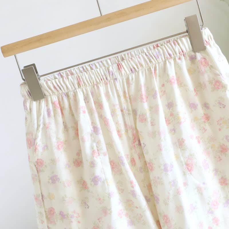 Pantaloncini da pigiama in cotone con volant e stampa floreale - image 2