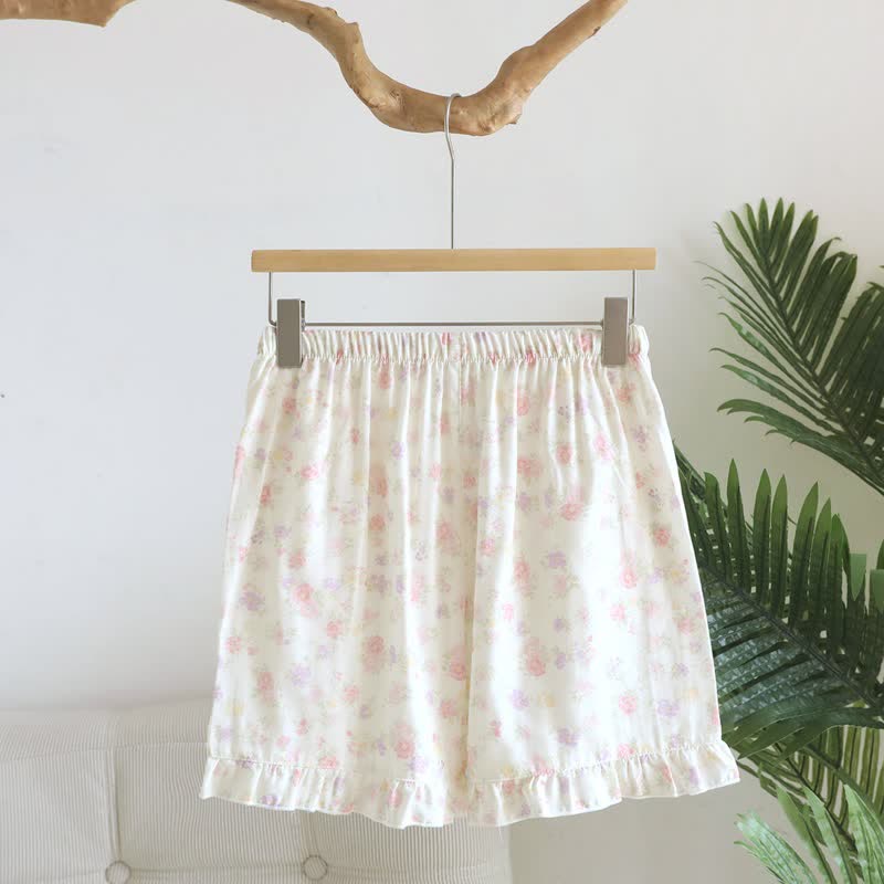 Pantaloncini da pigiama in cotone con volant e stampa floreale - image 1