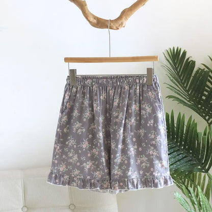 Pantaloncini da pigiama in cotone con volant e stampa floreale - Grigio - XL - image 9