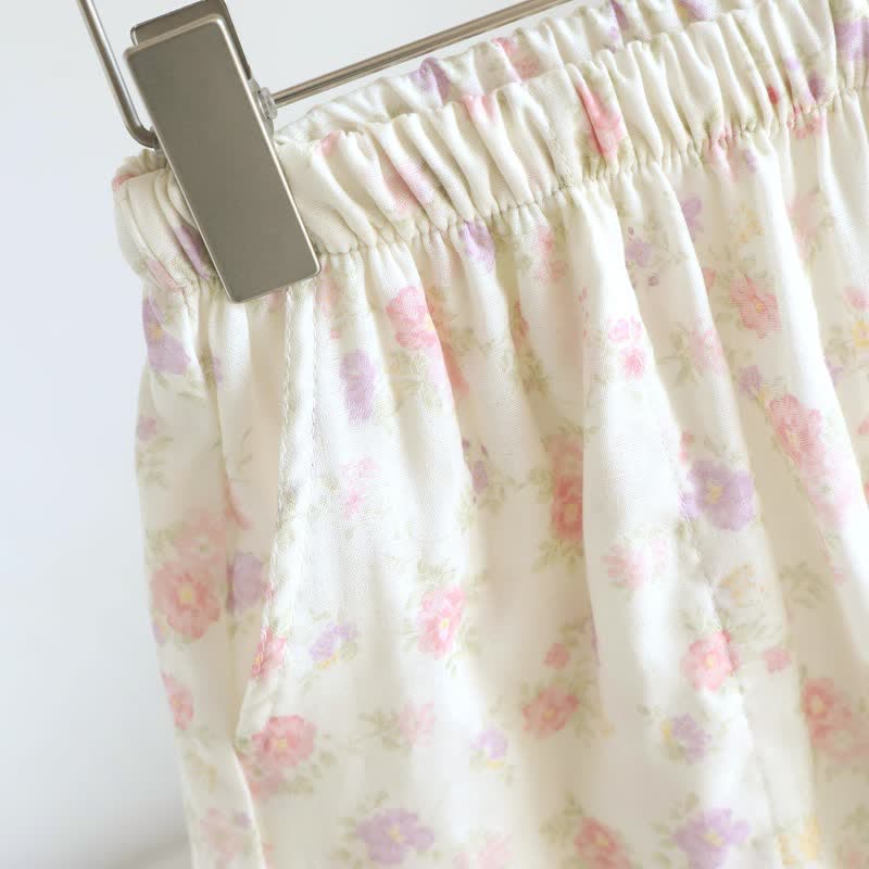 Pantaloncini da pigiama in cotone con volant e stampa floreale - image 4