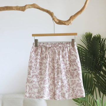 Pantaloncini da pigiama in garza di cotone con stampa melograno rustica - Rosso - XL - image 0
