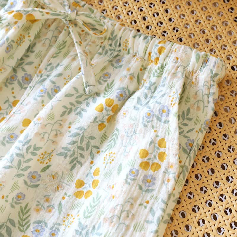 Pantaloncini da pigiama in garza di cotone a forma di tulipano giallo - image 4