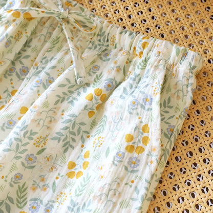 Pantaloncini da pigiama in garza di cotone a forma di tulipano giallo - image 4