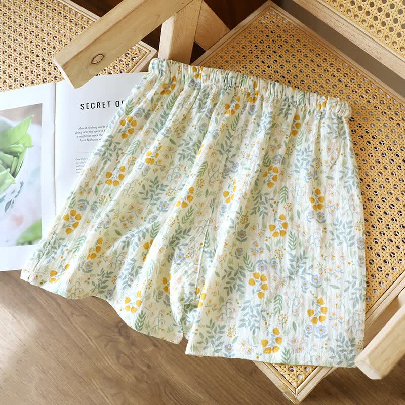 Pantaloncini da pigiama in garza di cotone a forma di tulipano giallo - image 2