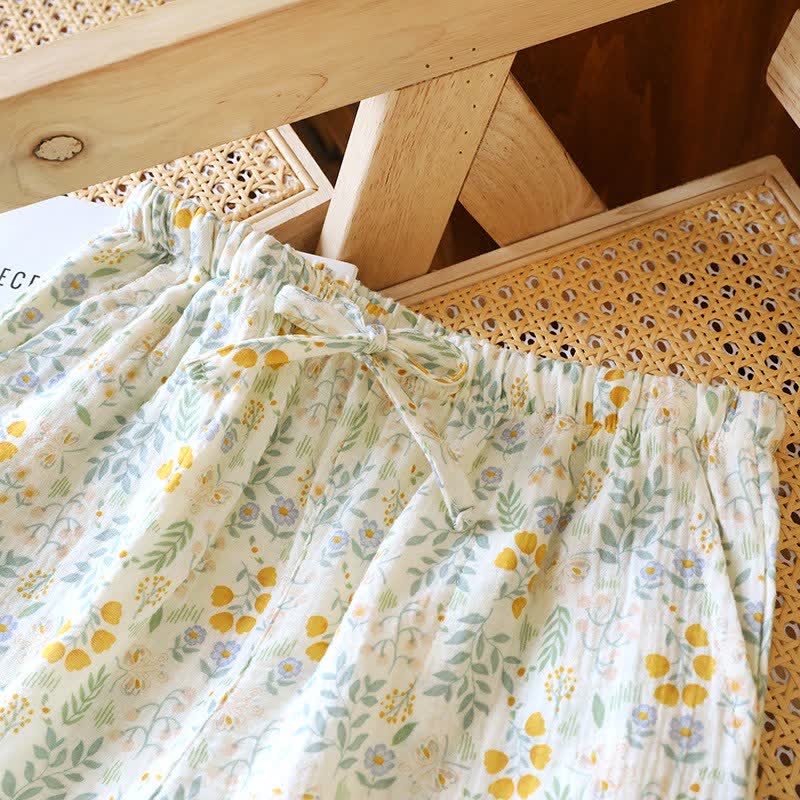Pantaloncini da pigiama in garza di cotone a forma di tulipano giallo - image 3