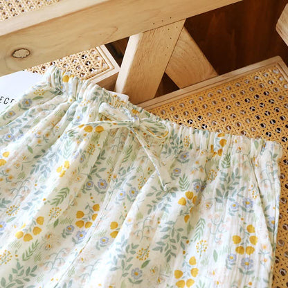 Pantaloncini da pigiama in garza di cotone a forma di tulipano giallo - image 3