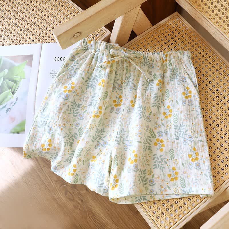 Pantaloncini da pigiama in garza di cotone a forma di tulipano giallo - image 1