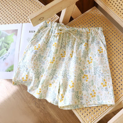 Pantaloncini da pigiama in garza di cotone a forma di tulipano giallo - image 1