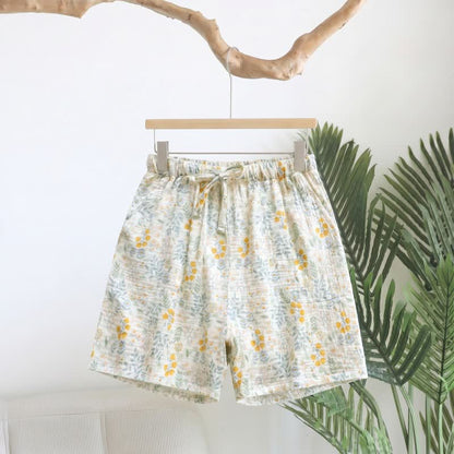 Pantaloncini da pigiama in garza di cotone a forma di tulipano giallo - Giallo - XL - image 0