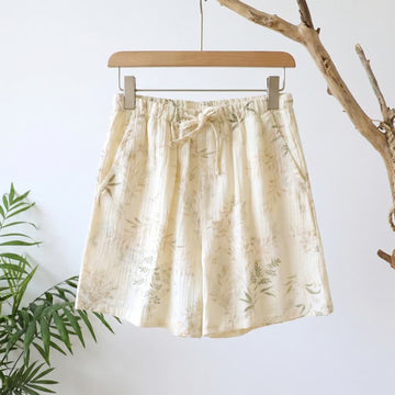 Pantaloncini da pigiama da donna in garza di cotone con motivi botanici - Beige - XL - image 0