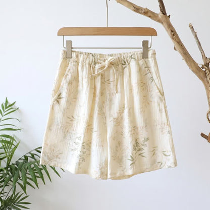 Pantaloncini da pigiama da donna in garza di cotone con motivi botanici - Beige - XL - image 0
