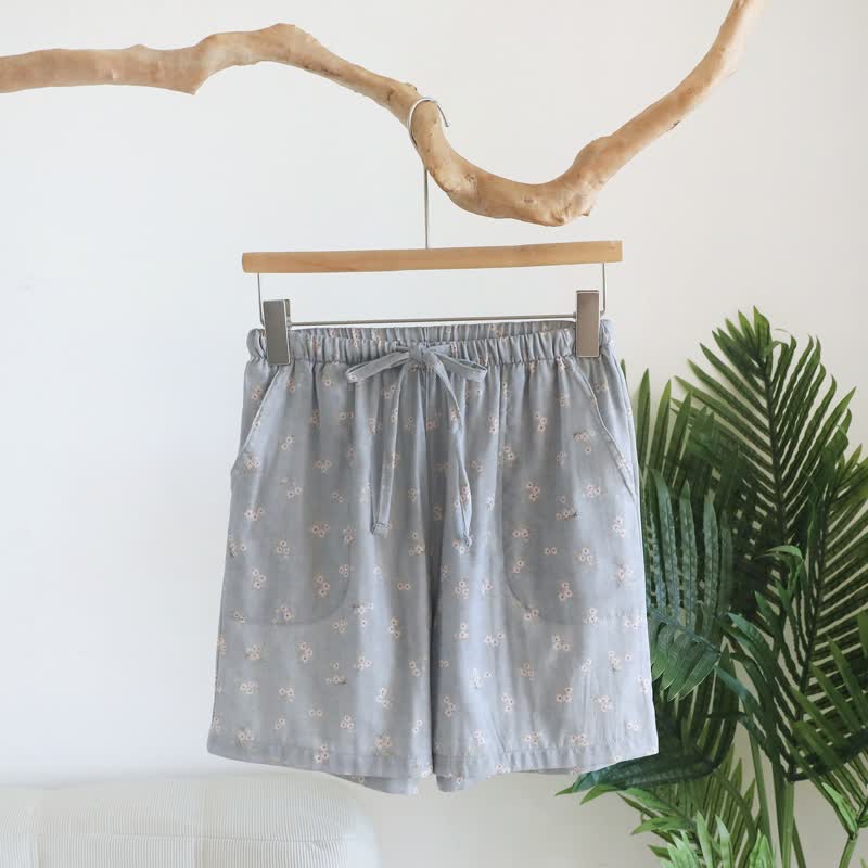 Pantaloncini da pigiama in cotone con stampa a fiori di ciliegio - Blu Grigio - XL - image 6