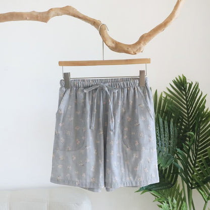 Pantaloncini da pigiama in cotone con stampa a fiori di ciliegio - Blu Grigio - XL - image 6