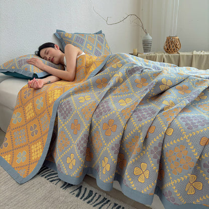 Coperta in garza di cotone a 3 strati con motivo geometrico a trifoglio - 2 federe - 48cm x 74cm - image 0