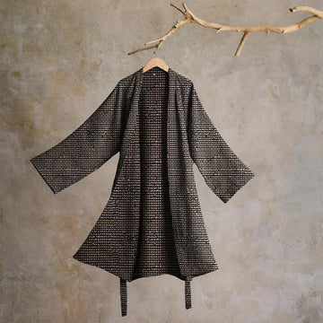 Kimono in jacquard di cotone con motivo a chevron geometrico - Nero - XL - image 0