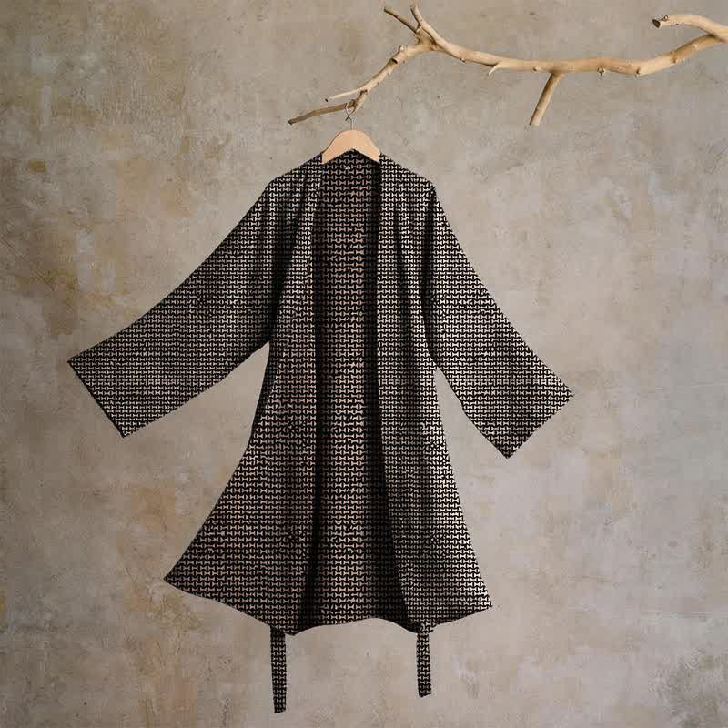 Kimono in jacquard di cotone con motivo a chevron geometrico - Nero - XL - image 0