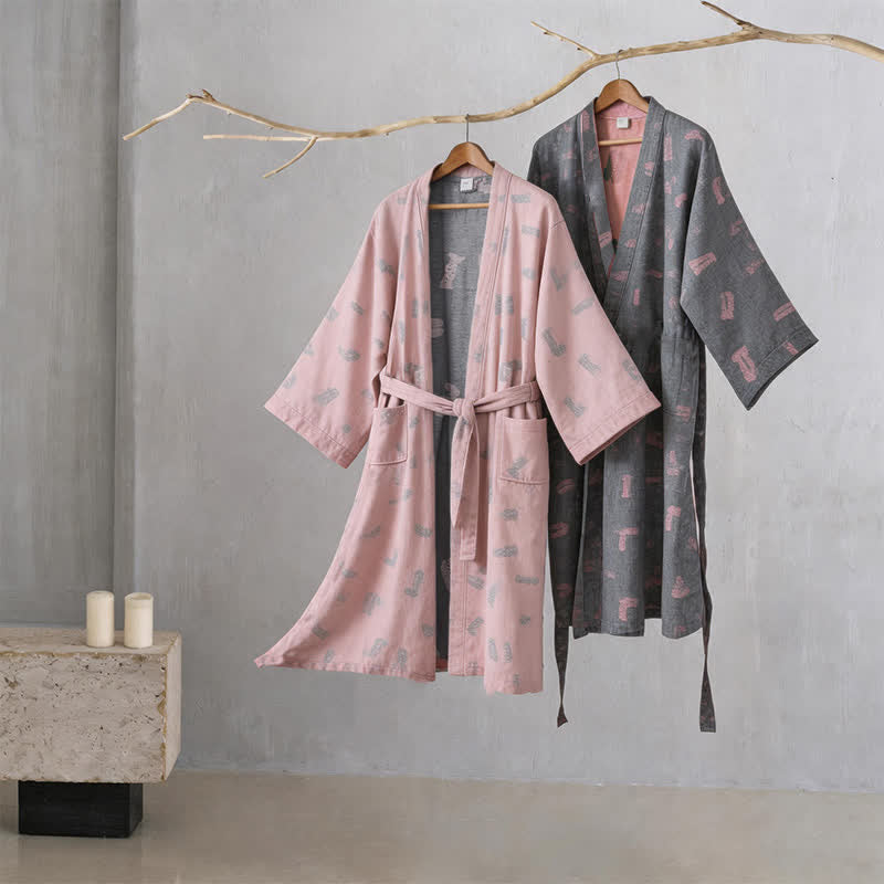 Kimono in garza di cotone con stampa a tema amore - image 0