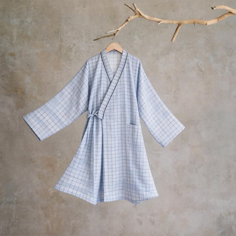 Kimono unisex in cotone a griglia - Blu - L - image 0