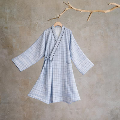 Kimono unisex in cotone a griglia - Blu - L - image 0
