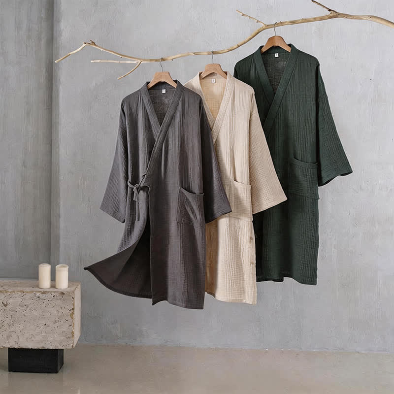 Kimono unisex in garza di cotone tinta unita - image 1