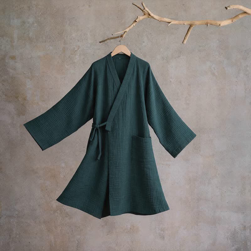 Kimono unisex in garza di cotone tinta unita - Verde - XL - image 0