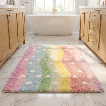 Tappeto da bagno antiscivolo in pelliccia sintetica con motivo a cuore arcobaleno - image 1