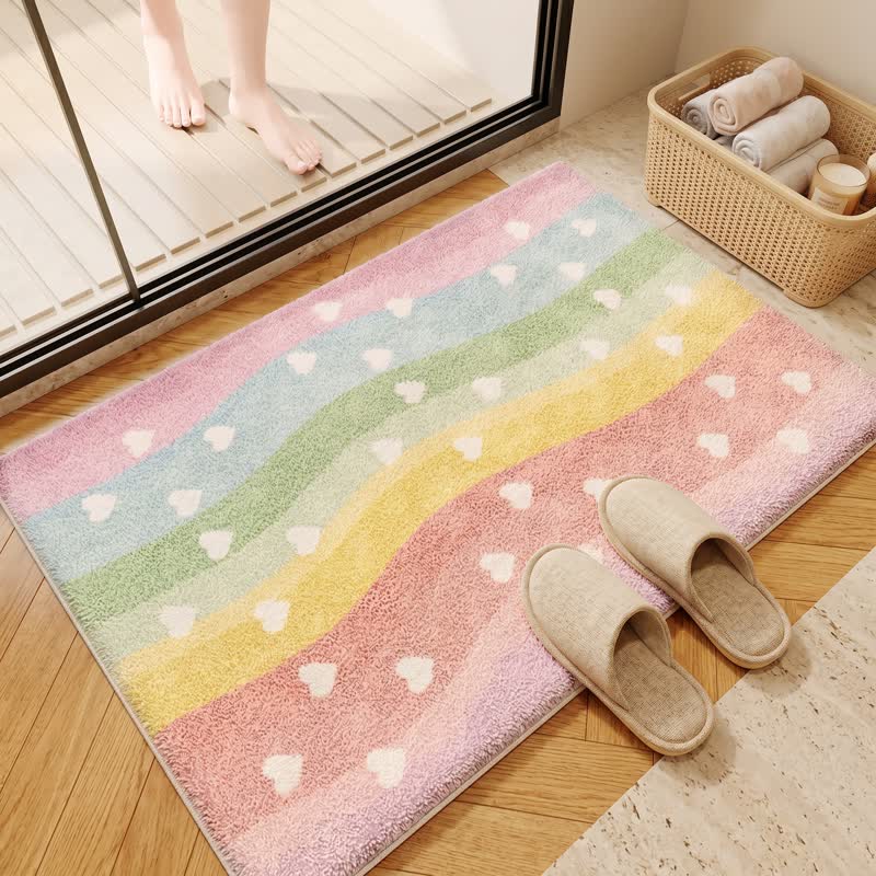 Tappeto da bagno antiscivolo in pelliccia sintetica con motivo a cuore arcobaleno - 31'' × 47'' - image 0