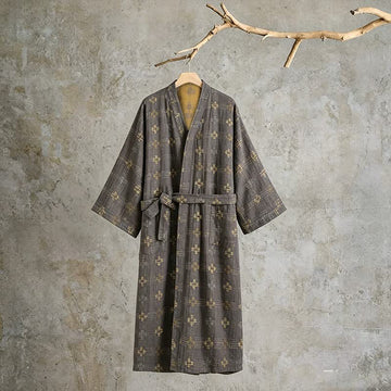 Accappatoio Yukata unisex in cotone con motivo geometrico. - Grigio - XL - image 0