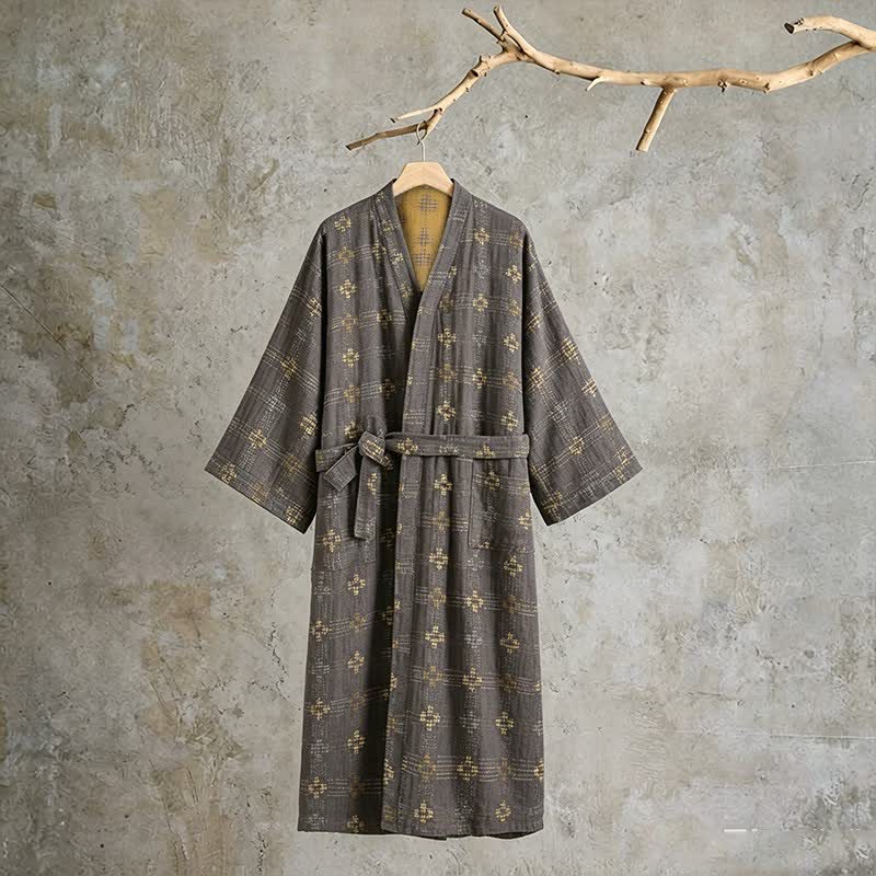 Accappatoio Yukata unisex in cotone con motivo geometrico. - Grigio - XL - image 0