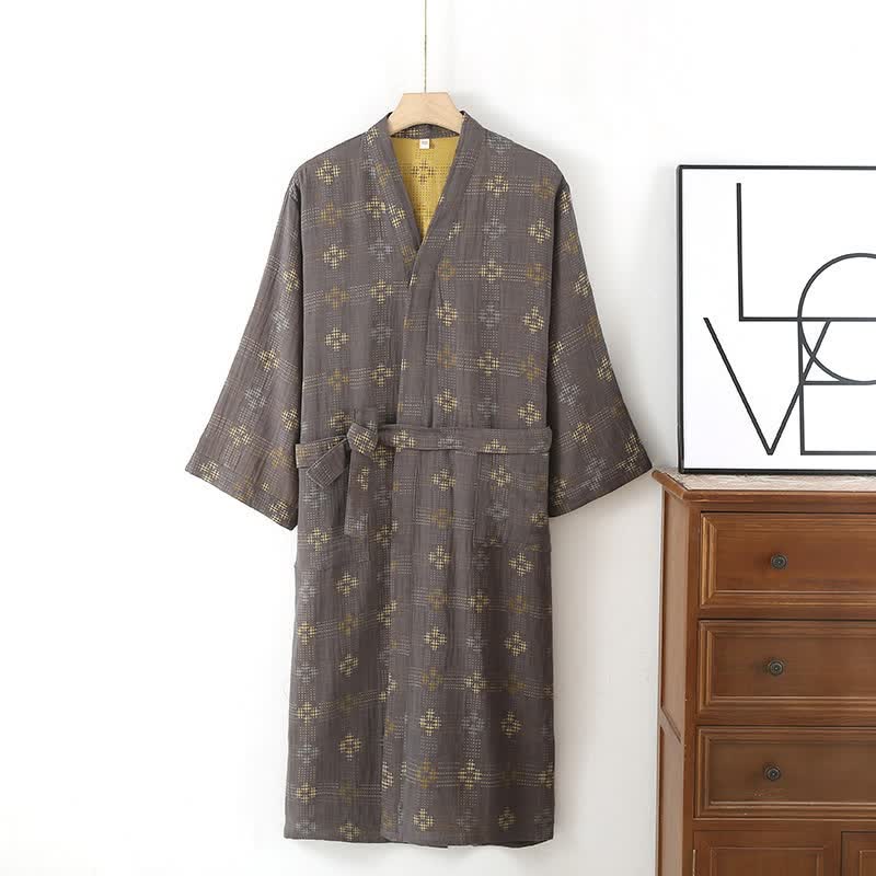 Accappatoio Yukata unisex in cotone con motivo geometrico. - image 3
