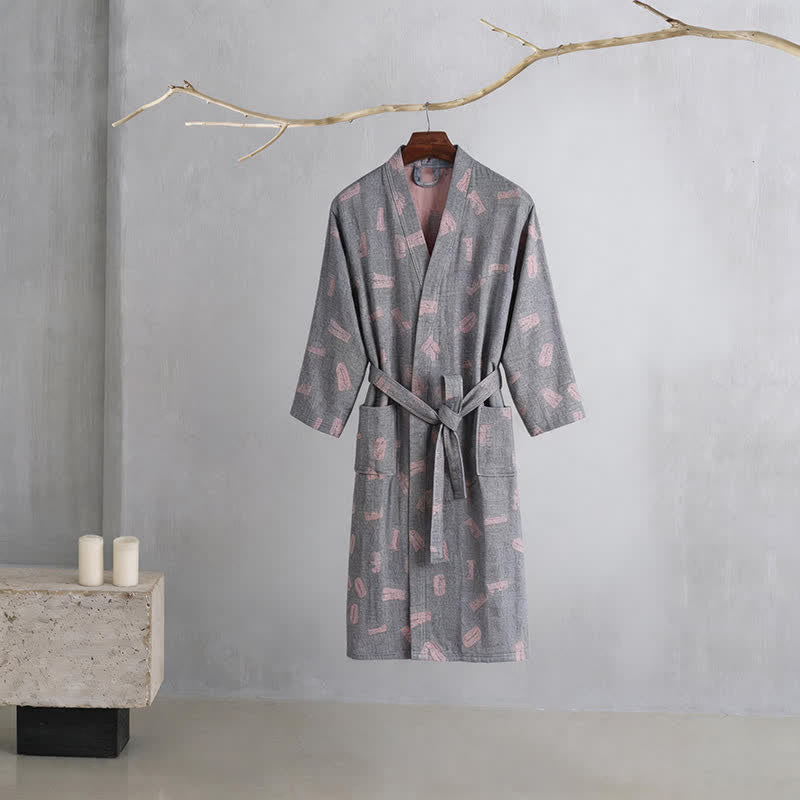 Kimono in garza di cotone con stampa a tema amore - Grigio - 2XL - image 4