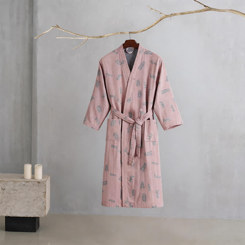Kimono in garza di cotone con stampa a tema amore - Rosa - 2XL - image 1