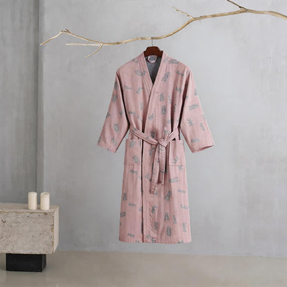 Kimono in garza di cotone con stampa a tema amore - Rosa - 2XL - image 1