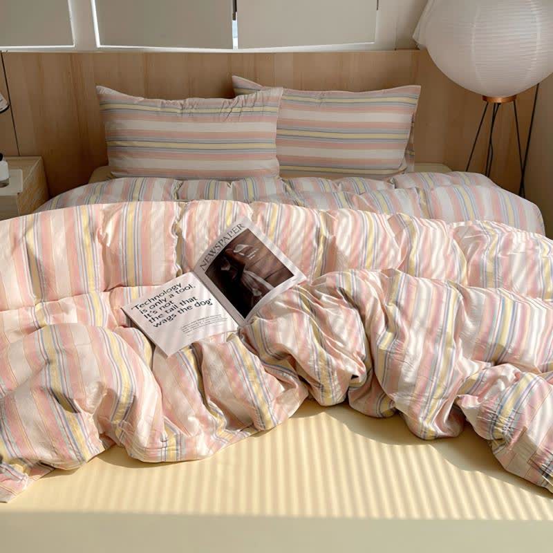 Set di biancheria da letto in cotone a righe multicolore pastello. - image 7