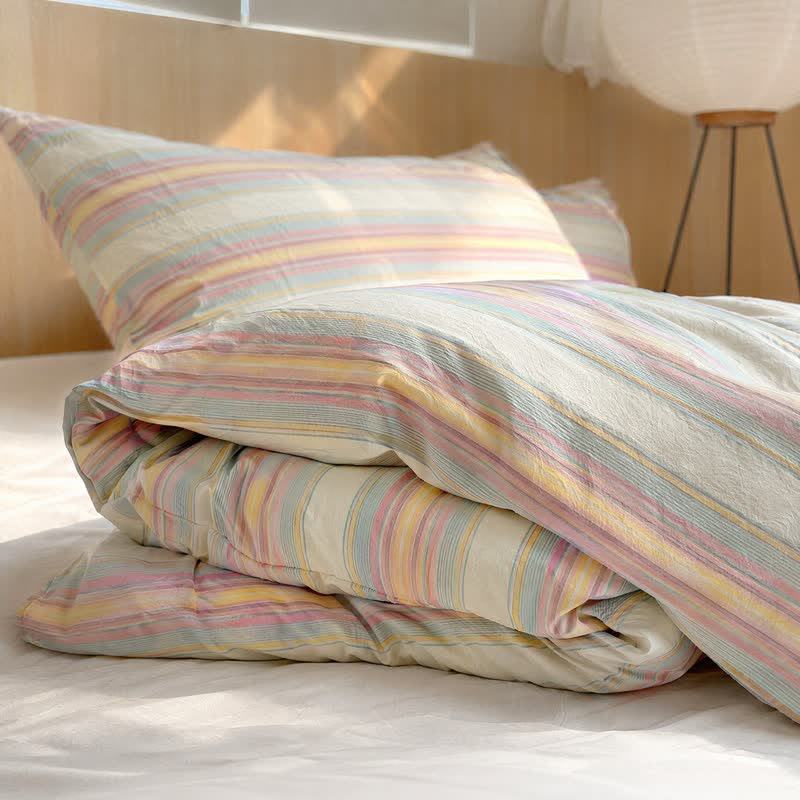 Set di biancheria da letto in cotone a righe multicolore pastello. - image 3