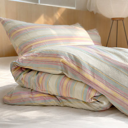 Set di biancheria da letto in cotone a righe multicolore pastello. - image 3