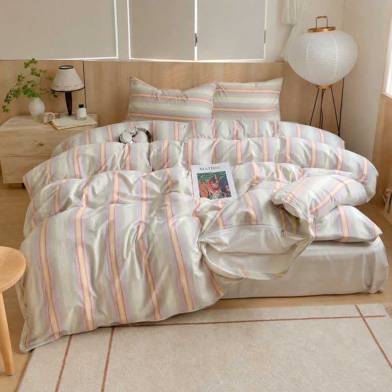 Set di biancheria da letto in cotone a righe multicolore pastello. - image 2