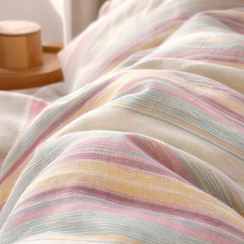 Set di biancheria da letto in cotone a righe multicolore pastello. - image 4
